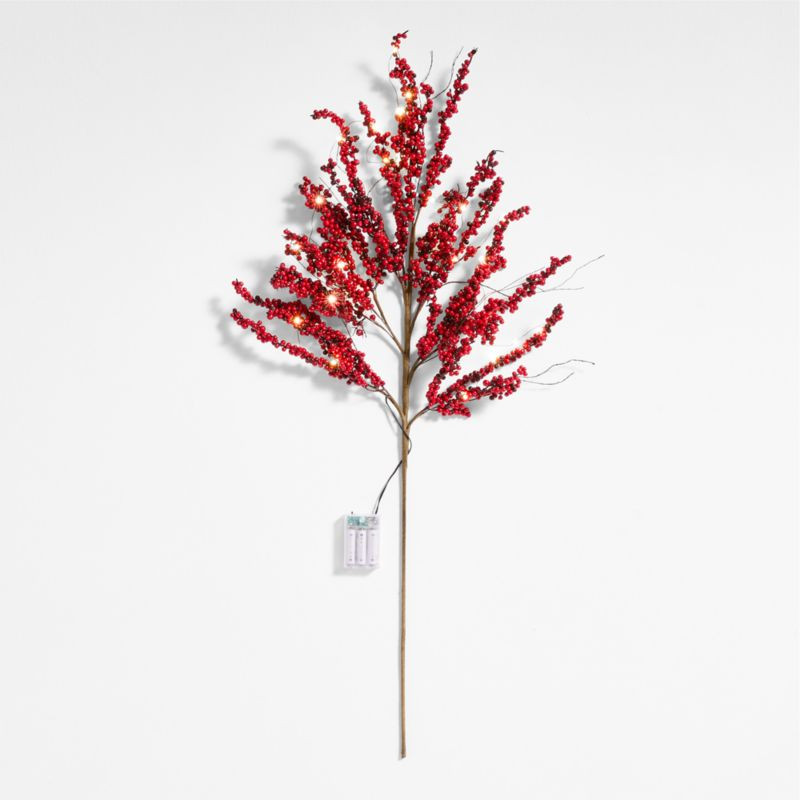 Red Mini Berry Pre-Lit Holiday Stem 40" | Crate & Barrel | Crate & Barrel