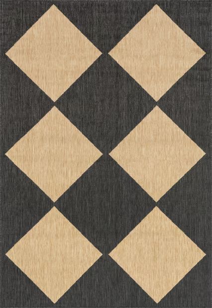 Dark Grey Meyari Indoor/Outdoor Checkered 5' x 8' Area Rug | Rugs USA