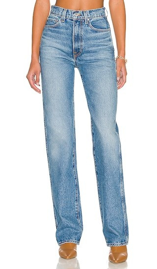 GRLFRND Sara Super High Rise Slim Straight in Blue. - size 26 (also in 23, 24, 25) | Revolve Clothing (Global)