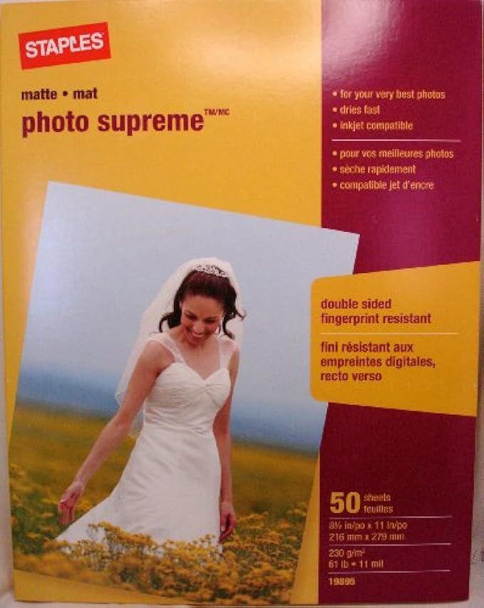 Staples Photo Supreme Paper, 8 1/2" x 11", Double Sided Matte, 50/Pack | Amazon (US)