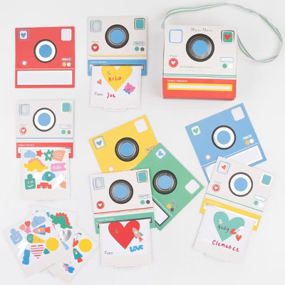 Meri Meri Instant Camera Kids Valentine's Cards & Stickers Set (Pack of 24) | Target