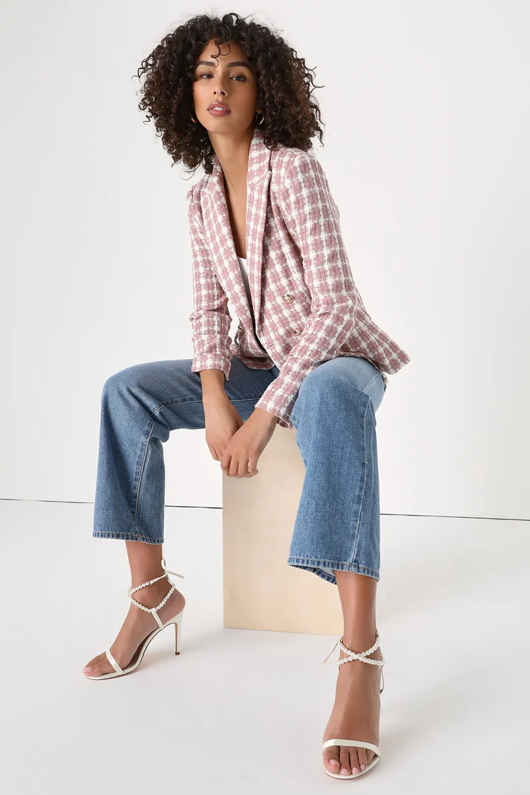Posh Personality Mauve Pink Tweed Double-Breasted Blazer | Lulus