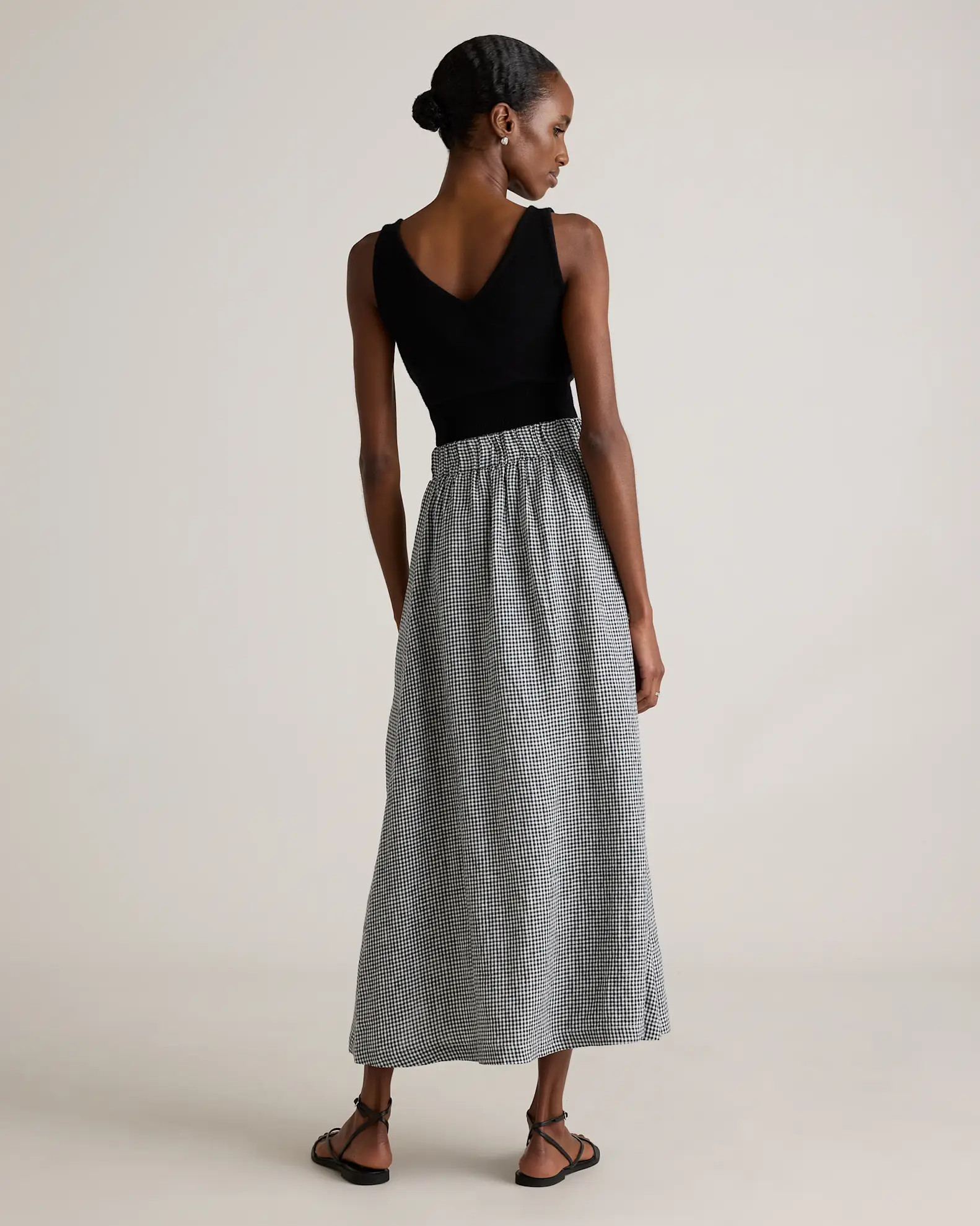 100% European Linen Maxi Skirt in Classic Mini Gingham | Quince