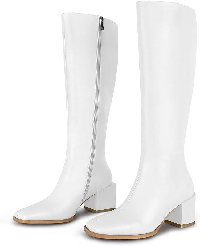 Knee High Boots for Women Gogo Boots 70s Boots with Chunky Heel, Square Toe and Side Zipper Design F | Amazon (US)