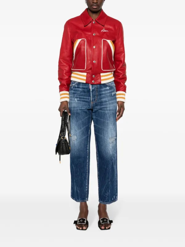 Dsquared2 Varsity Leather Bomber Jacket - Farfetch | Farfetch Global
