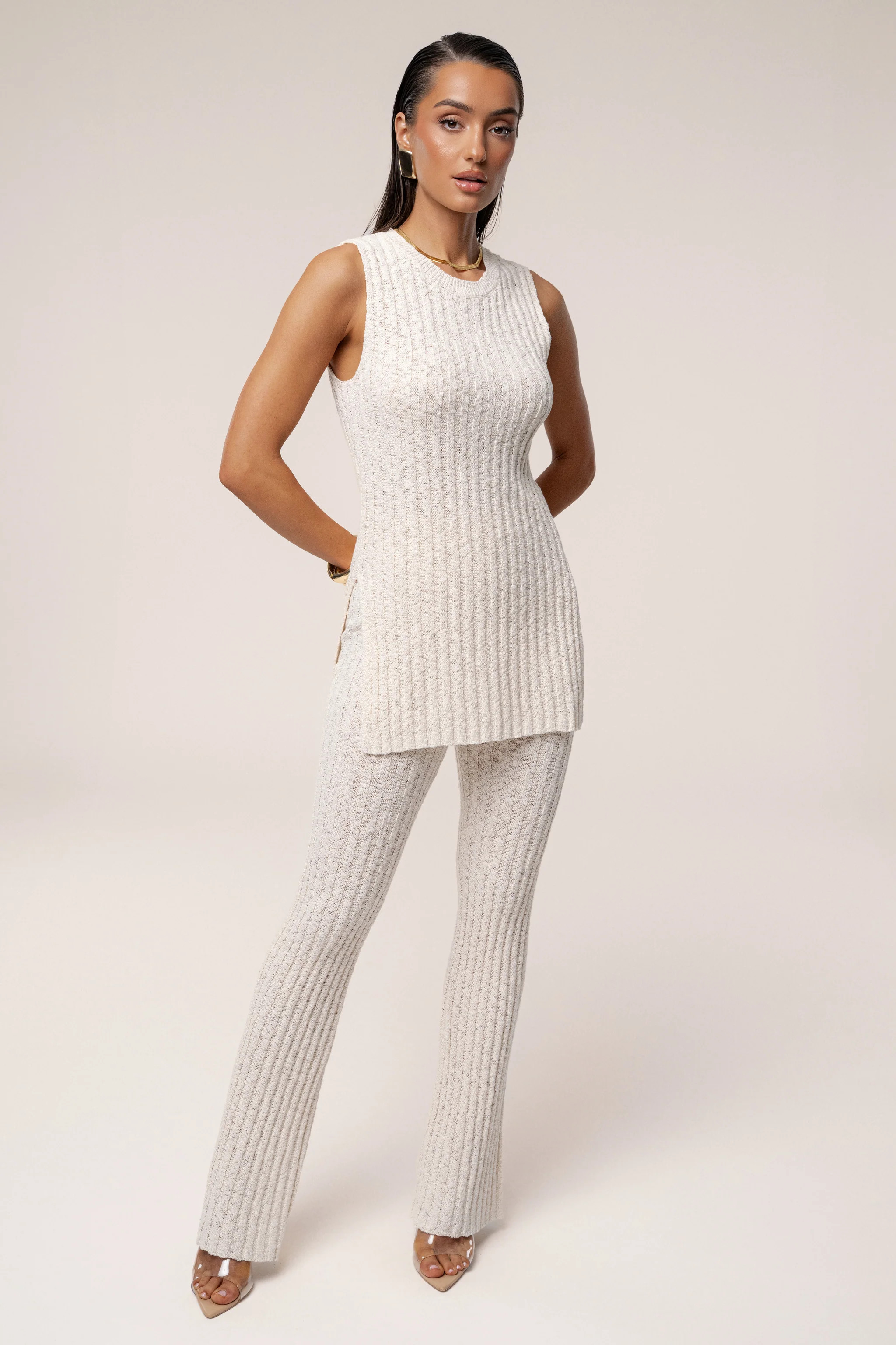Ivory Lanah Knit Flare Pants | JLUXLABEL