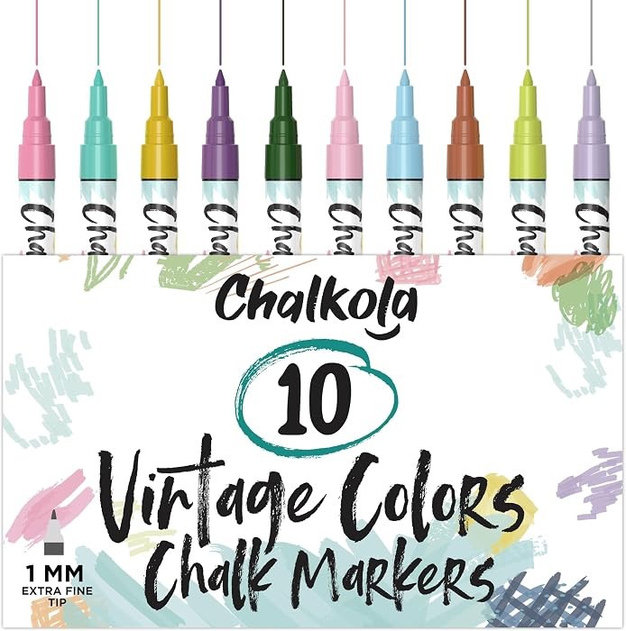 Extra Fine Tip Liquid Chalk Pens for Chalkboard, Blackboards, Window, Bistro (10 Vintage Colors, ... | Amazon (US)