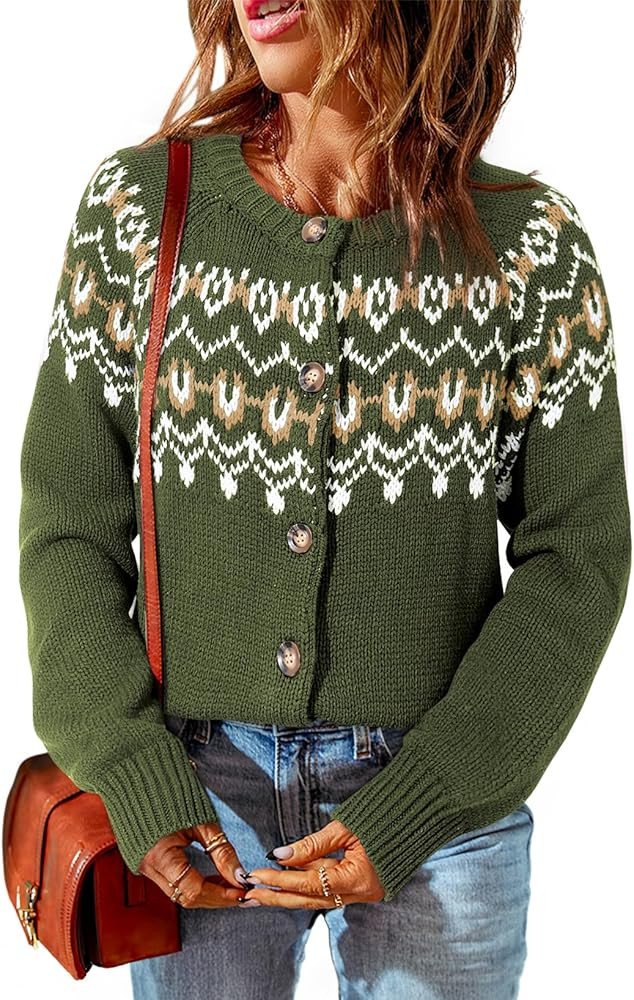 Dokotoo Womens Cardigans Casual Long Sleeve Chunky Knit Fall Winter Button Down Fair Isle Cardiga... | Amazon (US)