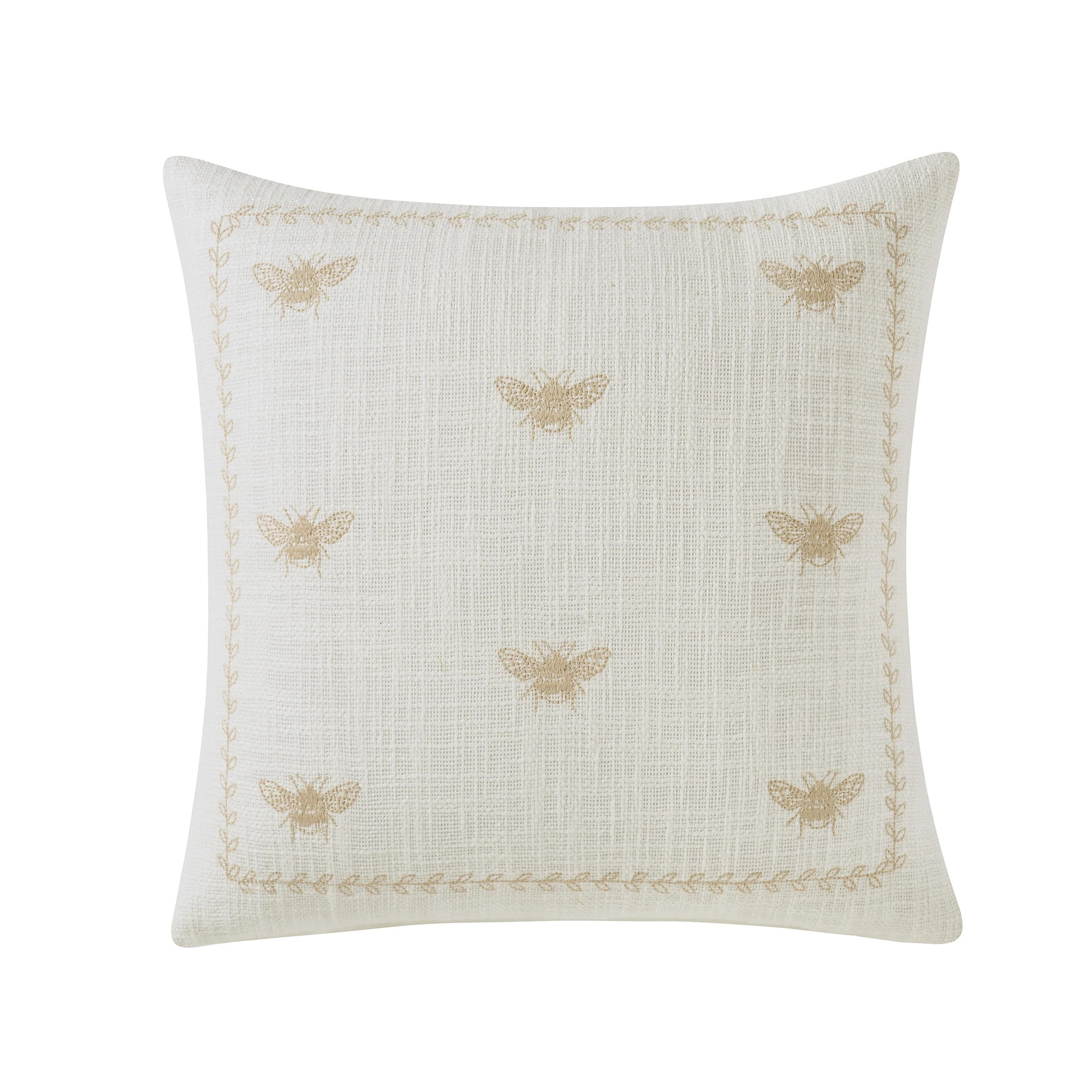 My Texas House 18" x 18" Embroidered Bee Ivory Cotton Slub Decorative Pillow Cover | Walmart (US)