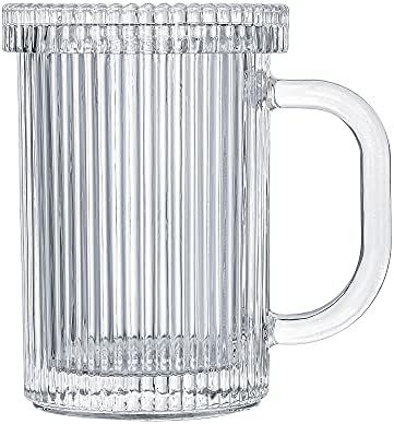 Lysenn Clear Glass Coffee Mug - Classic Vertical Stripes Tea Mug - Elegant Coffee Cup with Glass Lid | Amazon (US)
