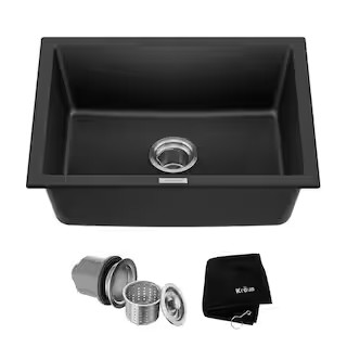 Drop-in/Undermount Granite Composite 24 in. Single Bowl Kitchen Sink Kit in Black | The Home Depot