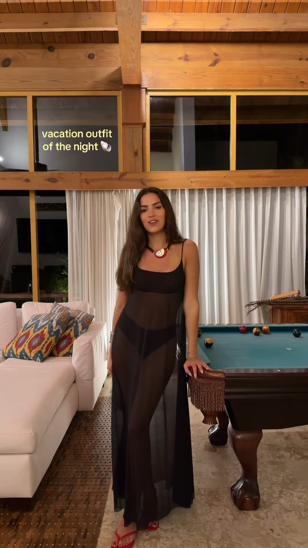 Night out in casa de campo 🖤🪸🐚 Sheer black maxi dress, shell necklace + Bottega blue bag for a pop of color. 
Vacation outfit wedding guest 
 

#LTKgrwm #LTKootd