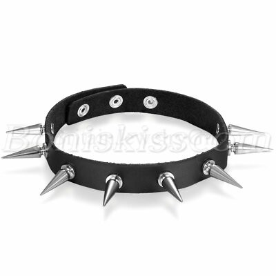 Mens Womens Gothic Punk Black Leather Spike Rivet Choker Necklace Studded Collar | eBay US