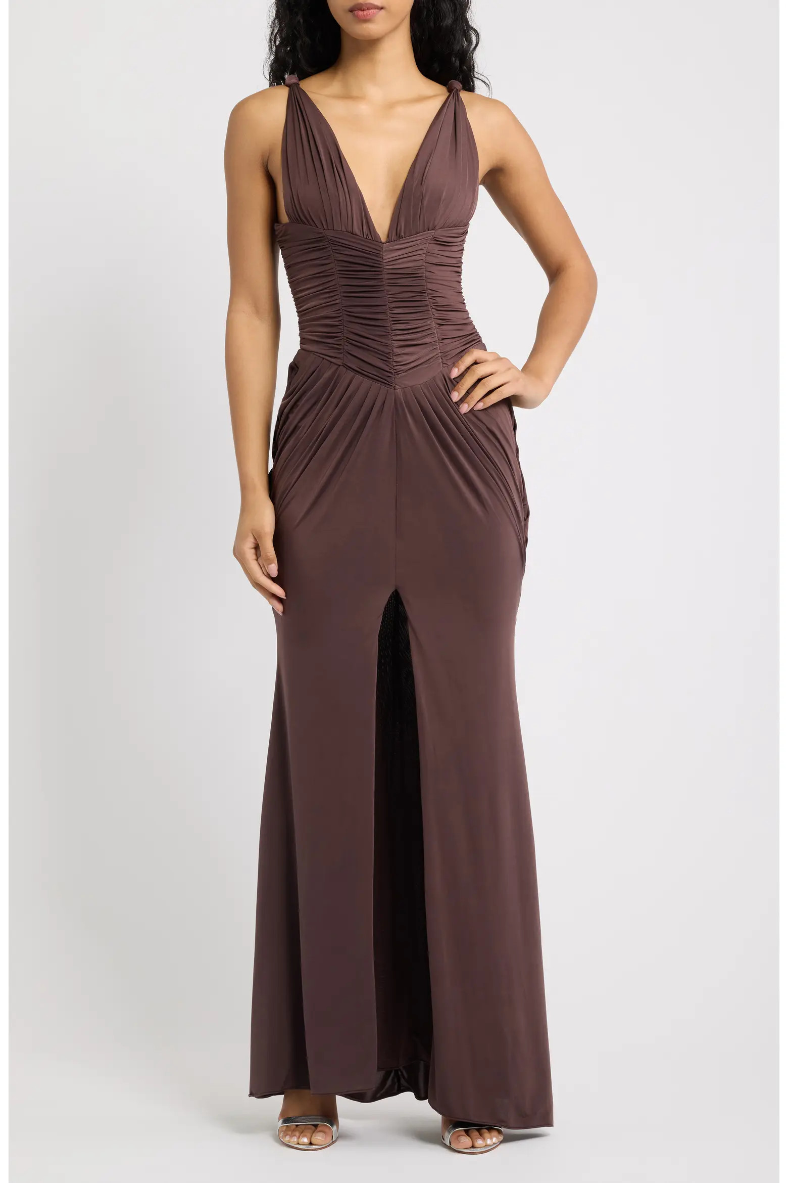 HOUSE OF CB Tabitha Plunge Neck Liquid Soft Jersey Gown (Women) | Nordstrom | Nordstrom