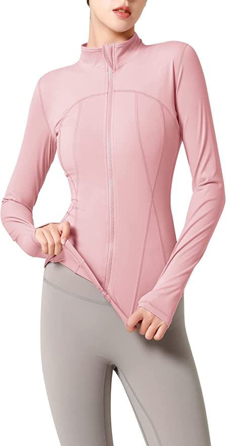 Gacaky Women's Slim Fit Workout Running Track Jackets Full Zip-up Yoga Athletic Jacket with Thumb... | Amazon (US)