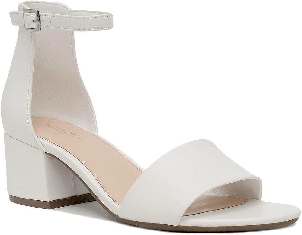 Nautica Women's Ankle Strap Pump Sandal Ladies Low Two Piece Block Heel Dress Shoe -Yona | Amazon (US)