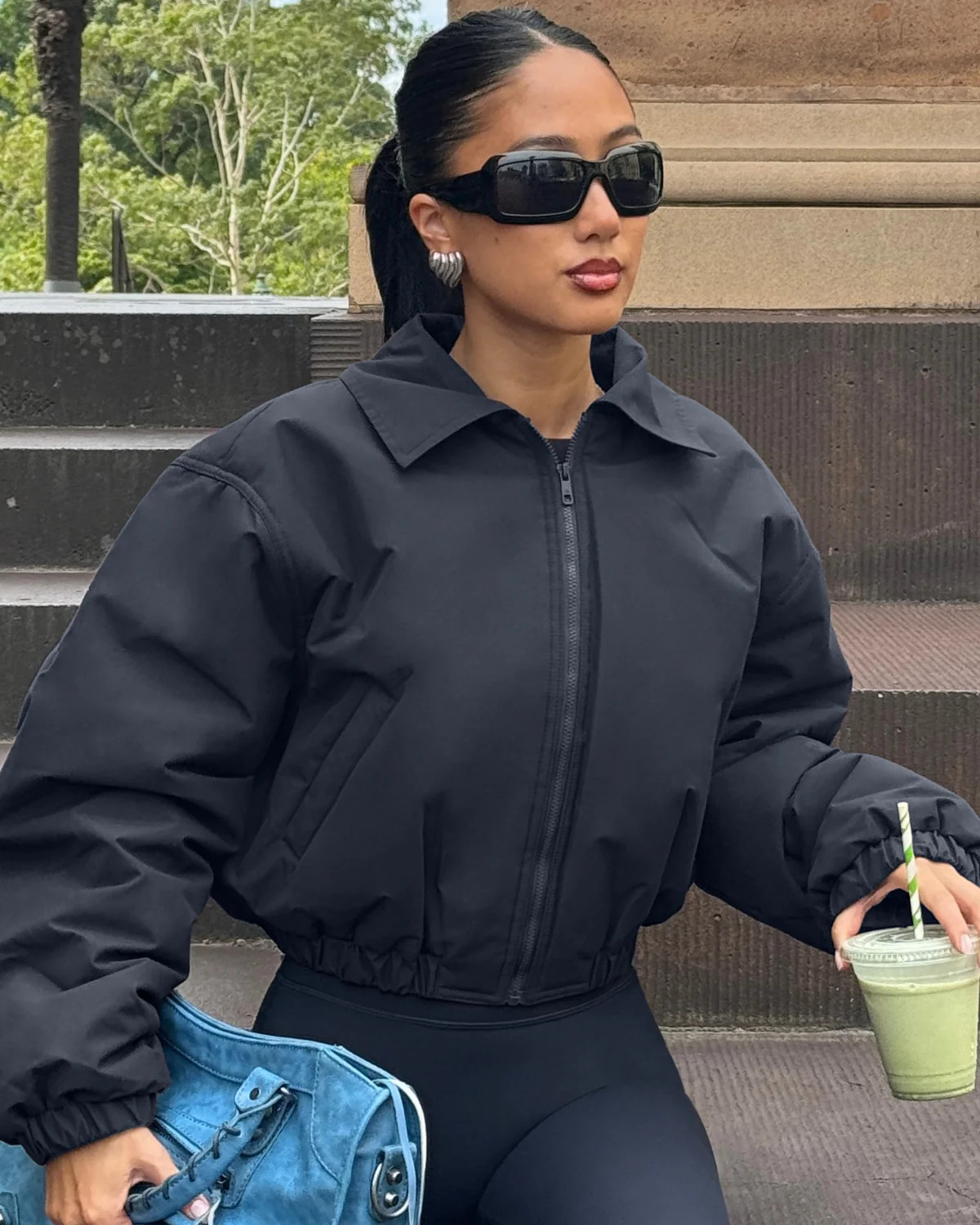 Cropped Oversized Bomber Jacket | Black | Crop Shop Boutique US