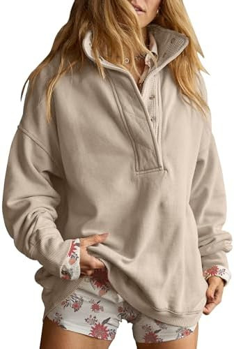 Gacaky Sweatshirt for Women Oversized Henley Neck Pullover Top Fall Outfits | Amazon (US)