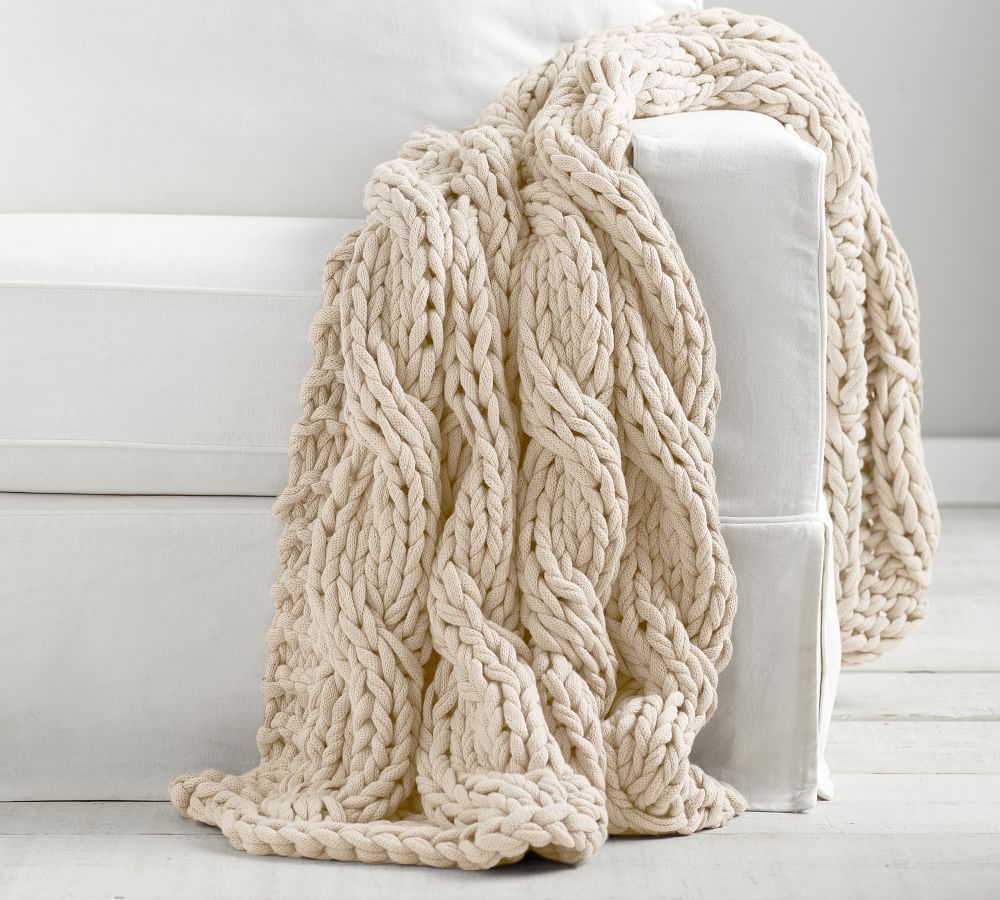 Colossal Handknit Throw, 44 x 56&amp;quot;, Ivory | Pottery Barn (US)