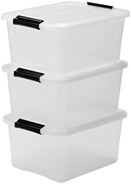 Iris Ohyama, Set of 3, Storage boxes, 15 L, with snap closure, stackable, living room, bedroom, g... | Amazon (UK)