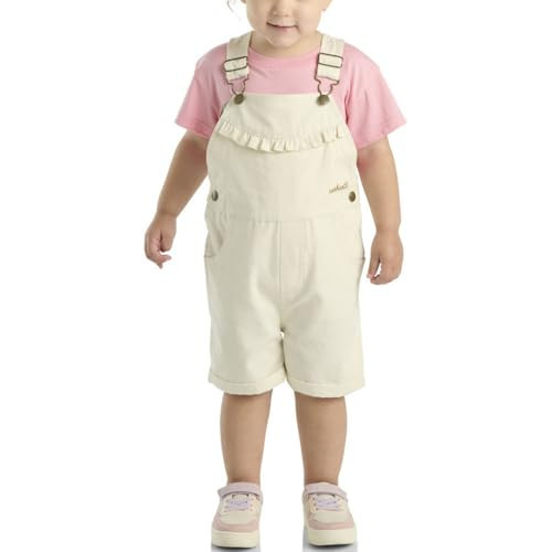 Carhartt Baby Girls' Ruffle Front Overall Shorts Canvas Shortalls, Turtledove Cream, 6M | Amazon (US)