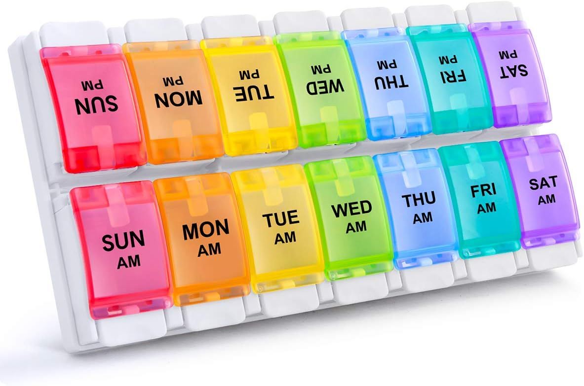 Sukuos Weekly 7 Day Pill Organizer, 2 Times A Day Pill Box Pill Cases (AM PM), BPA Free Medicine ... | Amazon (US)