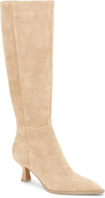 Coutgo Womens Knee High Boots Kitten Low Heel Pointed Toe Tall Boots Side Zipper Winter Dress Sho... | Amazon (US)