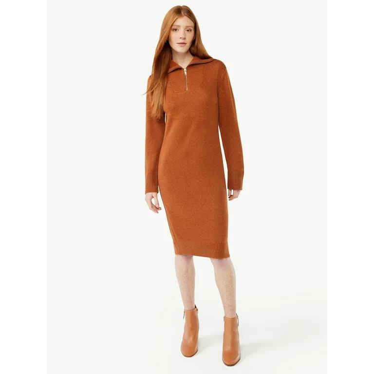 Free Assembly Women's Half Zip Sweater Dress - Walmart.com | Walmart (US)