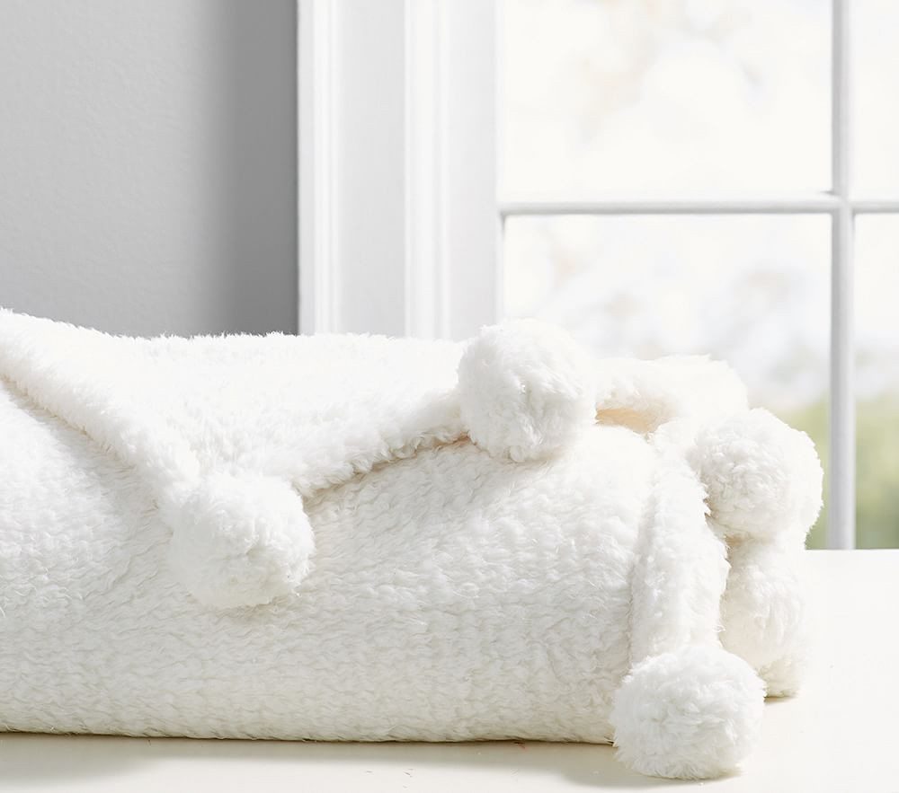 Recycled Sherpa Pom Pom Throw, Ivory | Pottery Barn Kids