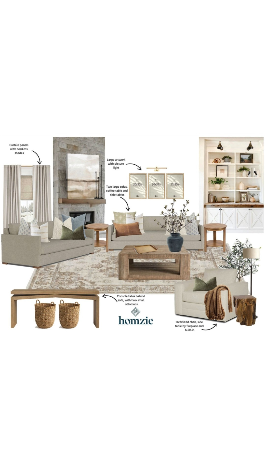 Neutral living room design featuring upholstered sofa, accent pillows, console table, rattan baskets, throw blanket, floor tree, etc.

#LTKHome #LTKFinds #LTKFavorites #HomeStyleDaily 

 #LTKHome #LTKStyleTip #LTKFamily