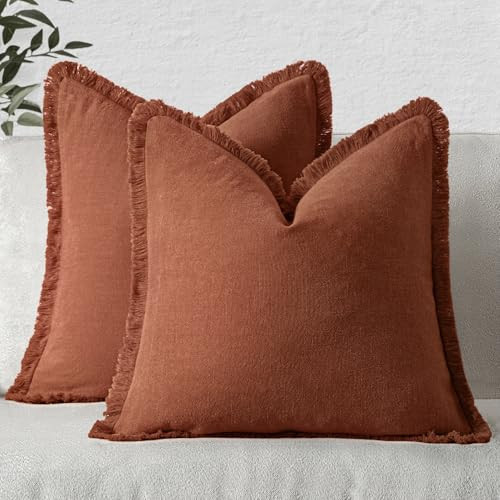 MIULEE Fall Decorative Throw Pillow Covers Neutral Linen Fringe Throw Pillows Set of 2 Late Autumn Boho Farmhouse Cushion Covers for Couch Sofa Bed Living Room Spring Home Decor 18x18 Inch | Amazon (US)
