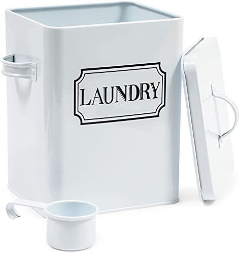 Amazon.com: Laundry Detergent Storage Container, White Canister with Scoop (7.3 x 9.2 x 6.3 In) : He | Amazon (US)