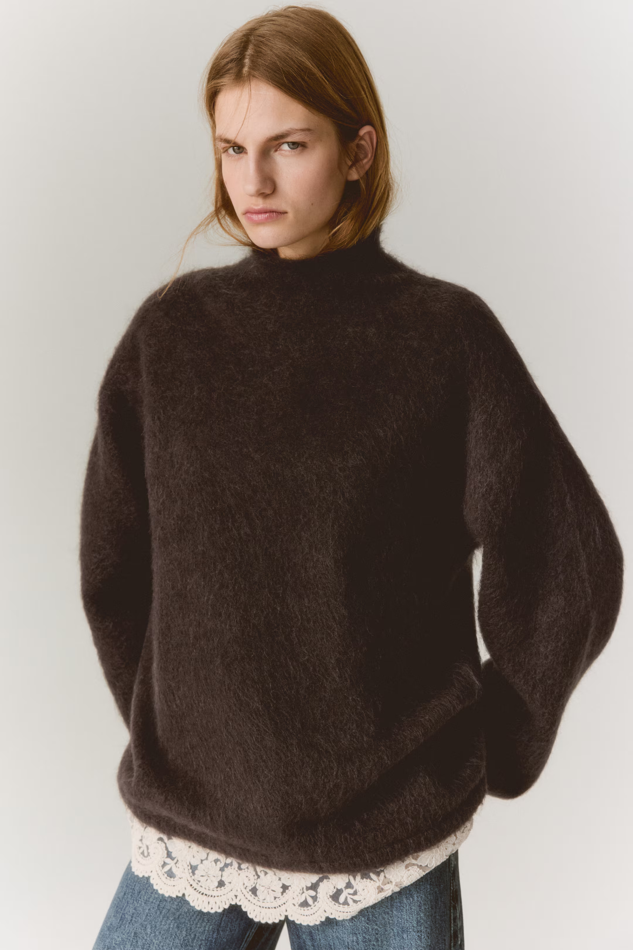Lace-trimmed mohair-blend jumper | H&M (UK, MY, IN, SG, PH, TW, HK)