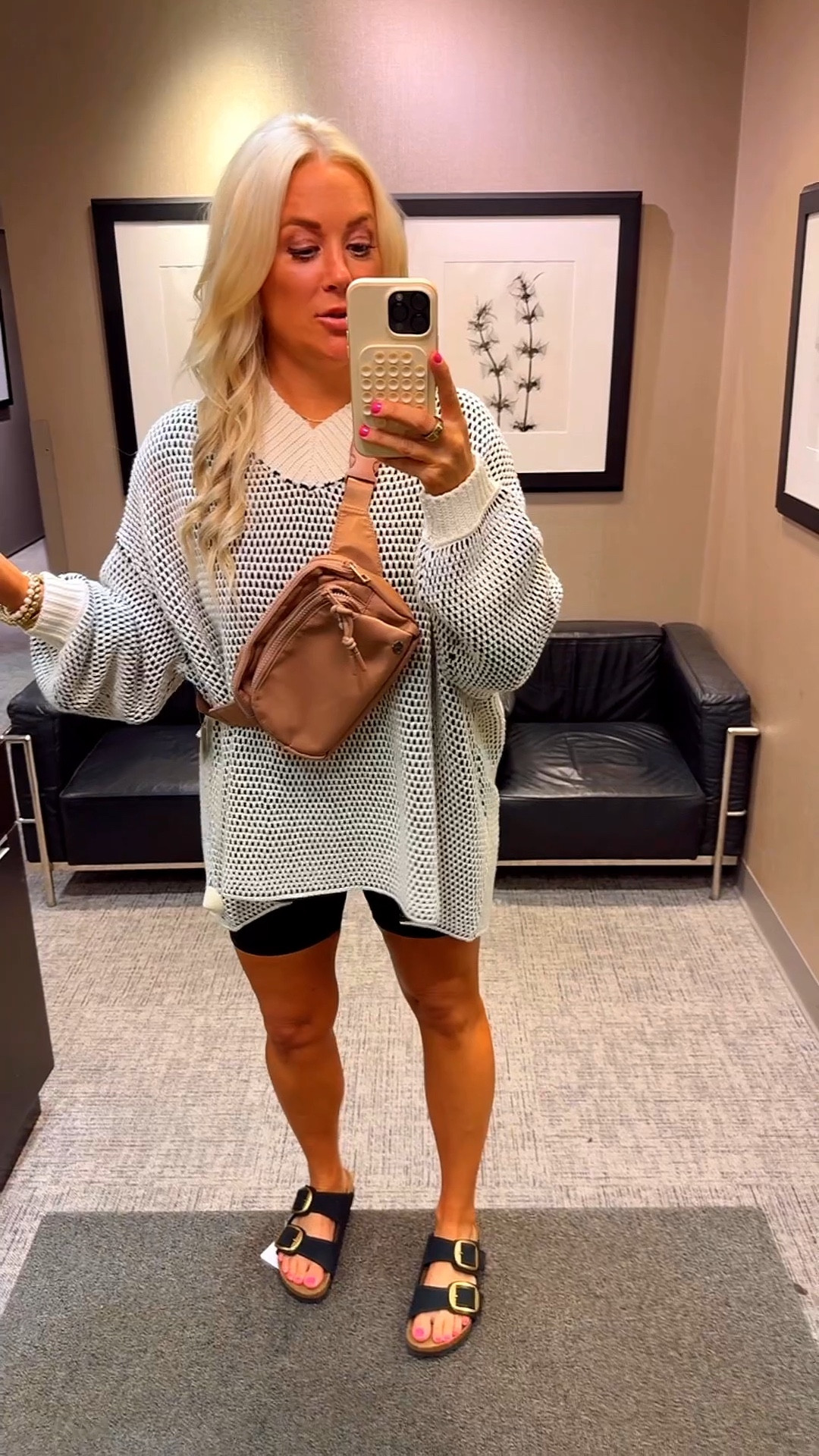 Obsessed with this whole look!!! 
Sweater + biker shorts / small 
Birkenstocks are true to size 

#LTKStyleTip #LTKTravel #LTKMidsize