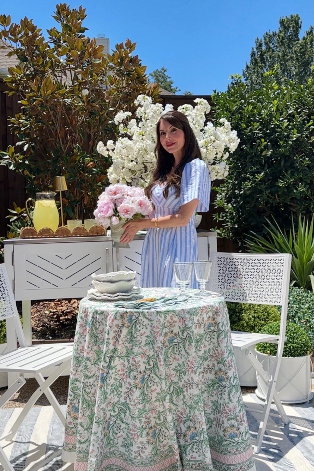 Ready for garden party season 🌸🌿 ☀️ outdoor entertaining white patio bistro set patio furniture outdoor dining white chairs melamine plates outdoor dinnerware 