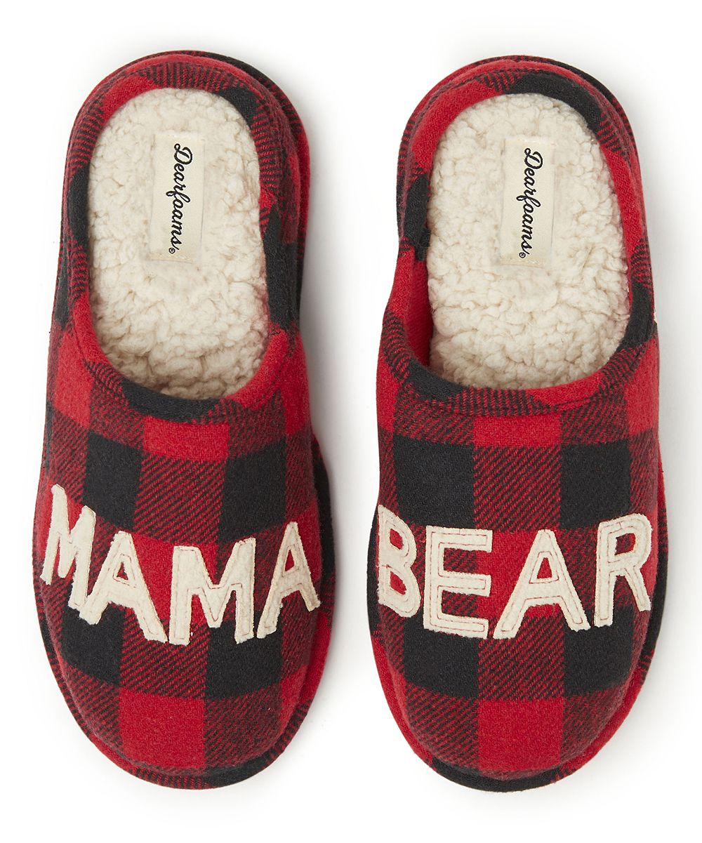 Dearfoams Women's Slippers RED - Red Buffalo Check 'Mama Bear' Slipper - Women | Zulily