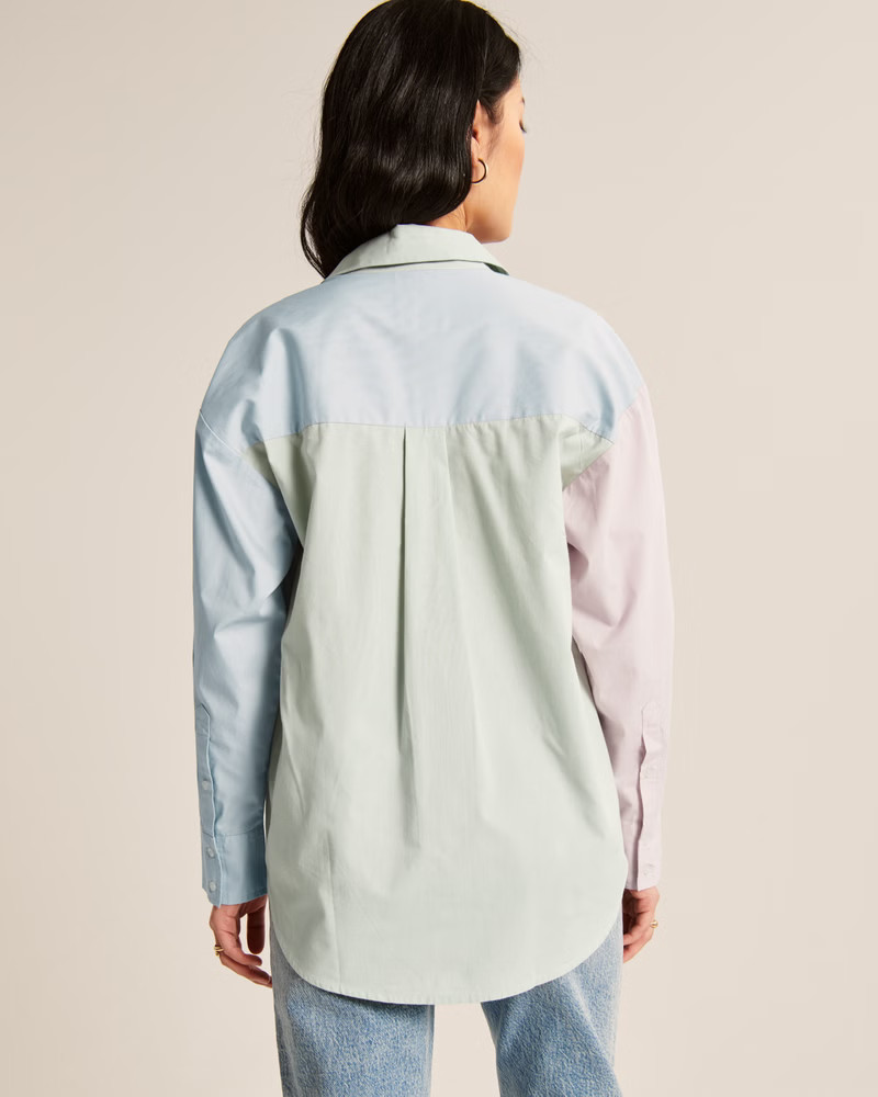 Oversized Poplin Colorblock Button-Up Shirt | Abercrombie & Fitch (US)