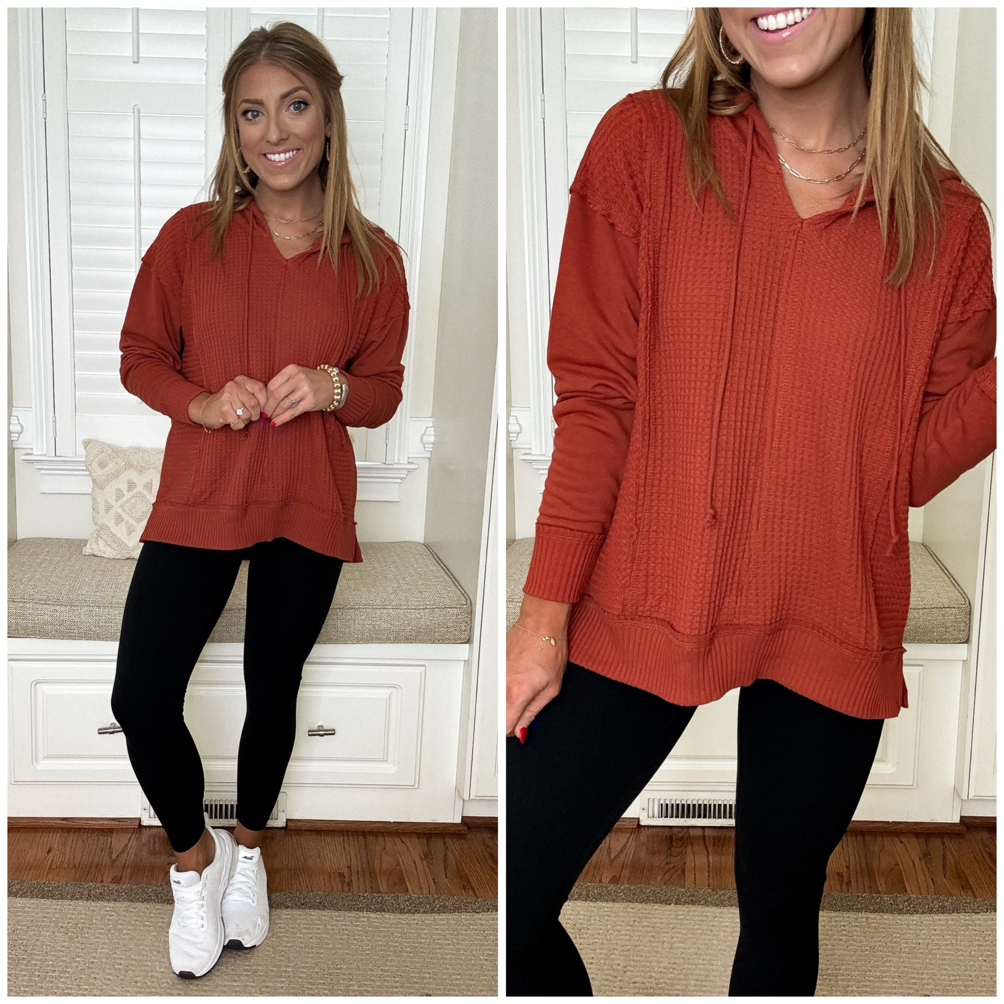 This Walmart waffle knit pullover is back for this year! It’s such a good one. I love the texture and exposed seams. Runs TTS! But if you want a little more of an oversized look, go up a size! Leggings are available on Walmart and Amazon and I LOVE them. 

Athleisure. Pullover. Walmart fashion. LTK under 50. 