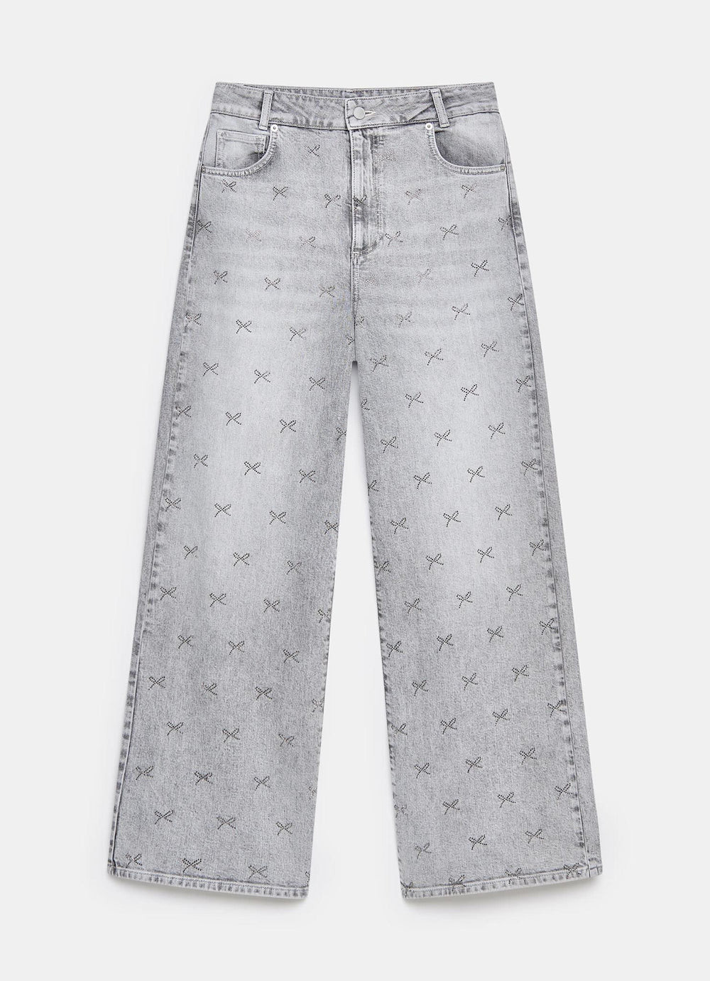 Grey Bow Embellished Wide Jeans | Mint Velvet