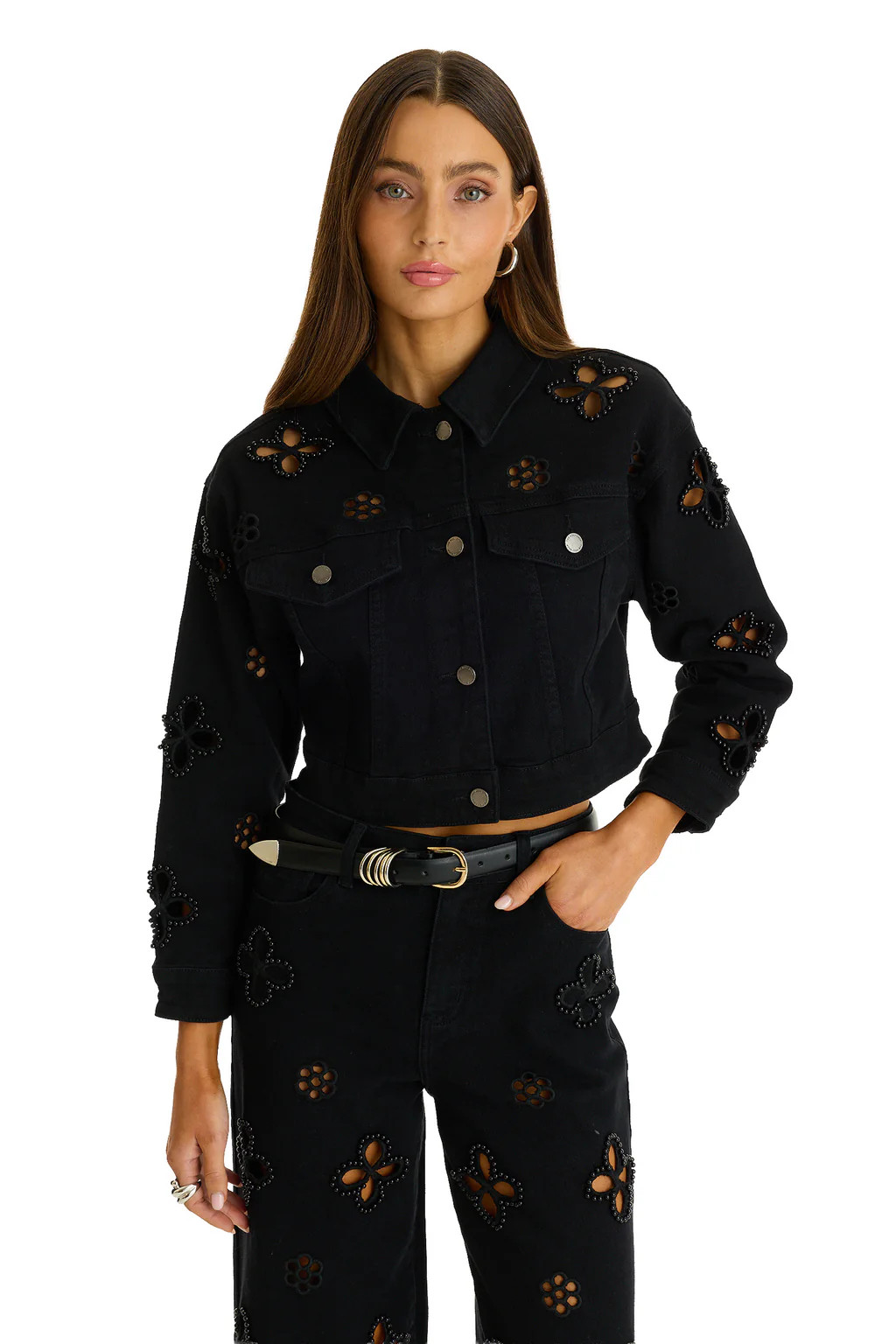 Kaia Pearl Jean Jacket - Black | The Noli Shop