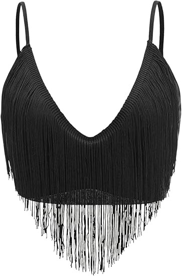Verdusa Women's Fringe Trim V Neck Sleeveless Ribbed Crop Cami Top | Amazon (US)