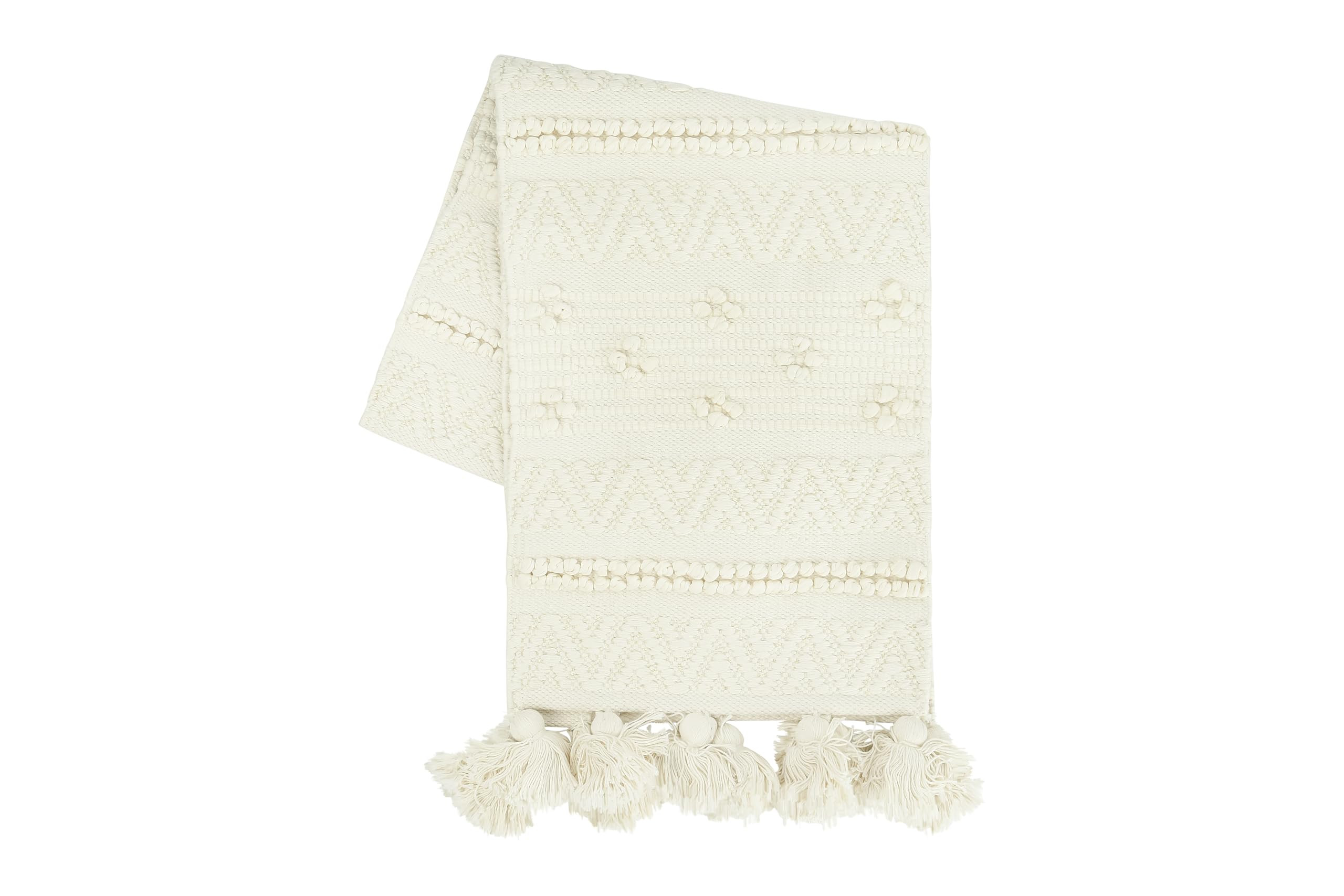 Creative Co-op 72" Woven Cotton Textured Table Runner with Pom Poms & Tassels (DF2416) | Amazon (US)