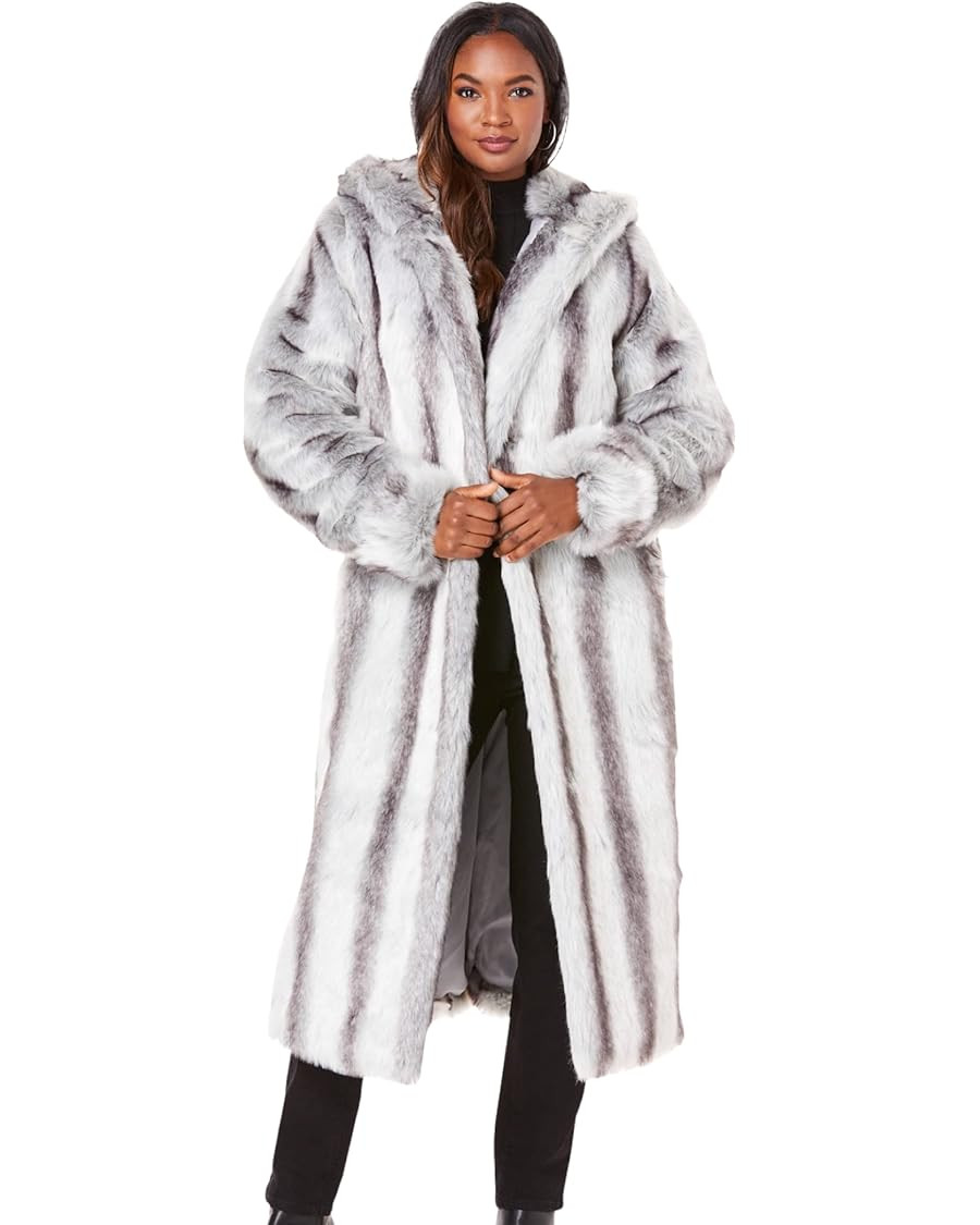 Roaman's Women's Plus Size Full Length Faux-Fur Coat With Hood | Amazon (US)