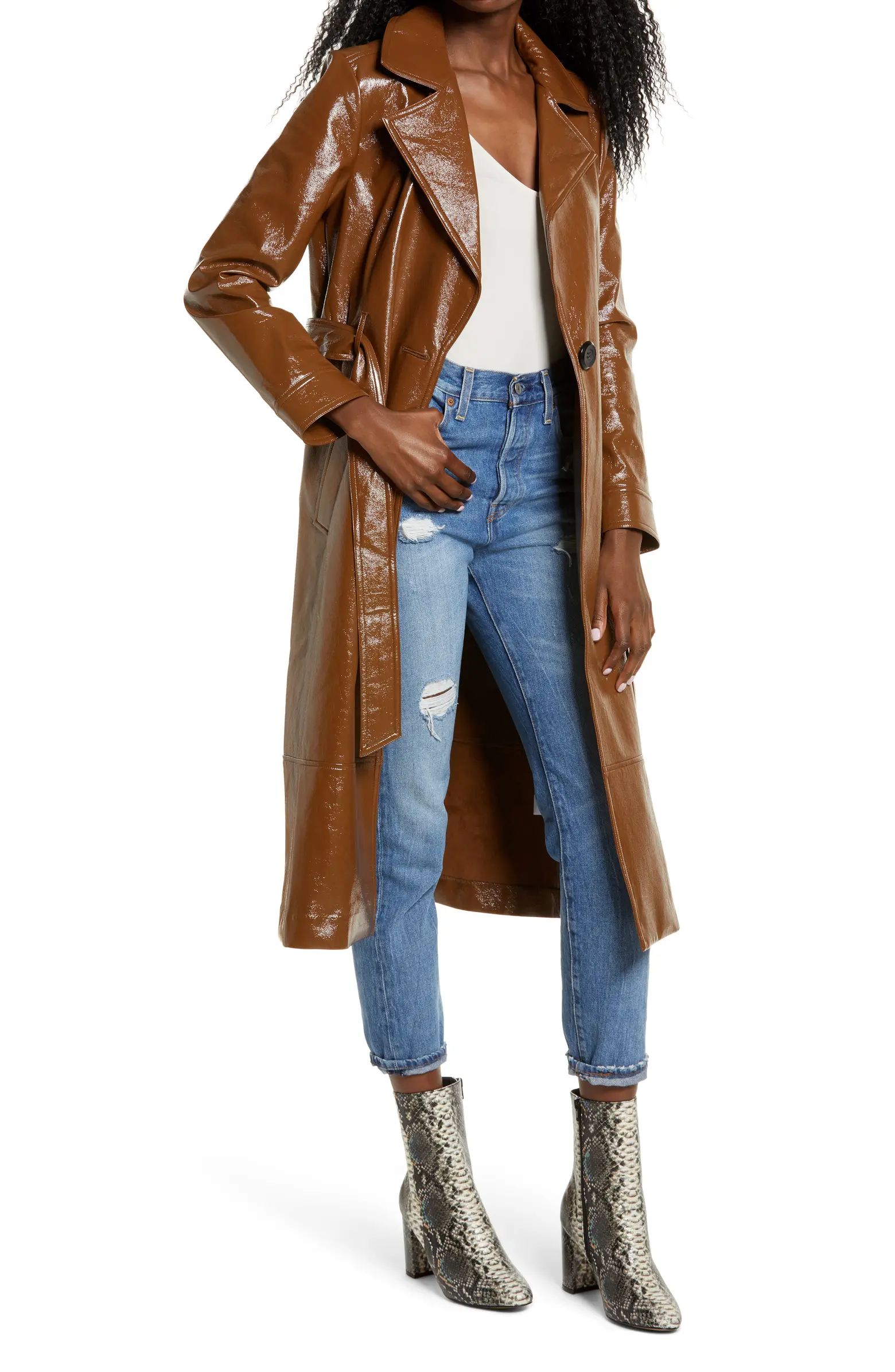 Faux Patent Leather Trench Coat | Nordstrom
