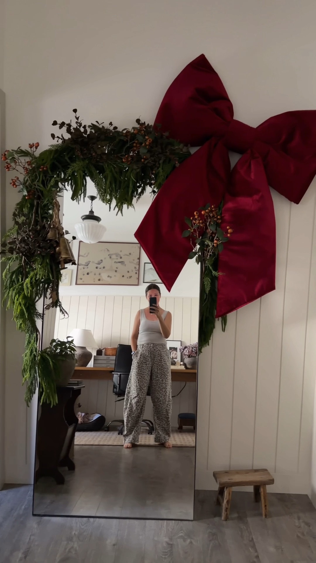 #ad There's just something about a big red Christmas bow 🎀🔴

I decorated my mirror for Christmas this year and wanted it to be a little much, in the best way. I wrapped a Norfolk pine garland around the mirror frame, tucked in some rustic Christmas bells for texture, and topped it off with my oversized Christmas bow. It's a lot, and I'm not sorry about it. This is exactly the kind of Christmas mirror decor idea I go for when I want a space to feel like a full holiday moment.

If you love decorating big for the holidays too, this one's for you.

#Wayfair, #WayfairPartner @Wayfair

#LTKHome #LTKSeasonal #LTKvlog