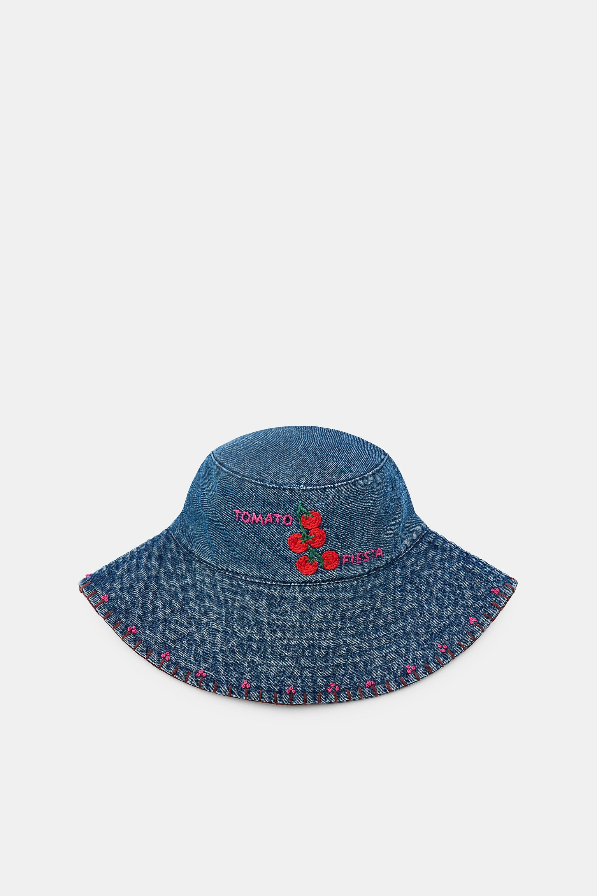 TOMATO EMBROIDERED DENIM BUCKET HAT | Zara US