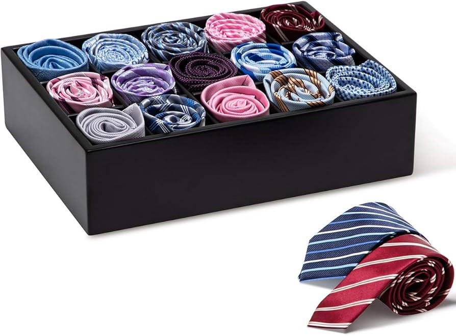 GOBAM Bamboo Closet Drawer Organizer, 15 Compartments - Drawer Divider & Storage Box for Ties, Br... | Amazon (US)