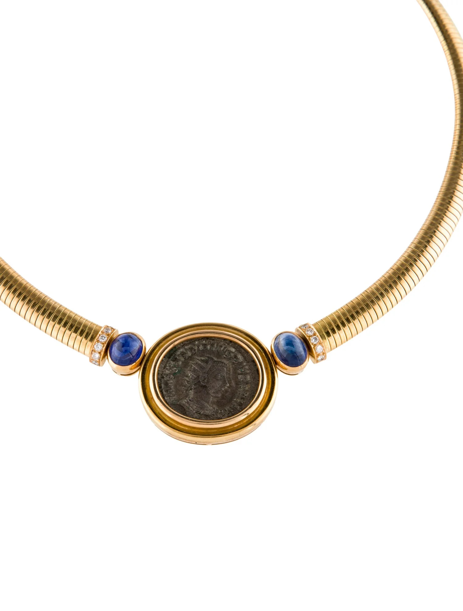 Bvlgari Vintage 18K Ancient Coin, Sapphire, & Diamond Collar Necklace - Collar, Necklaces - BUL70... | The RealReal
