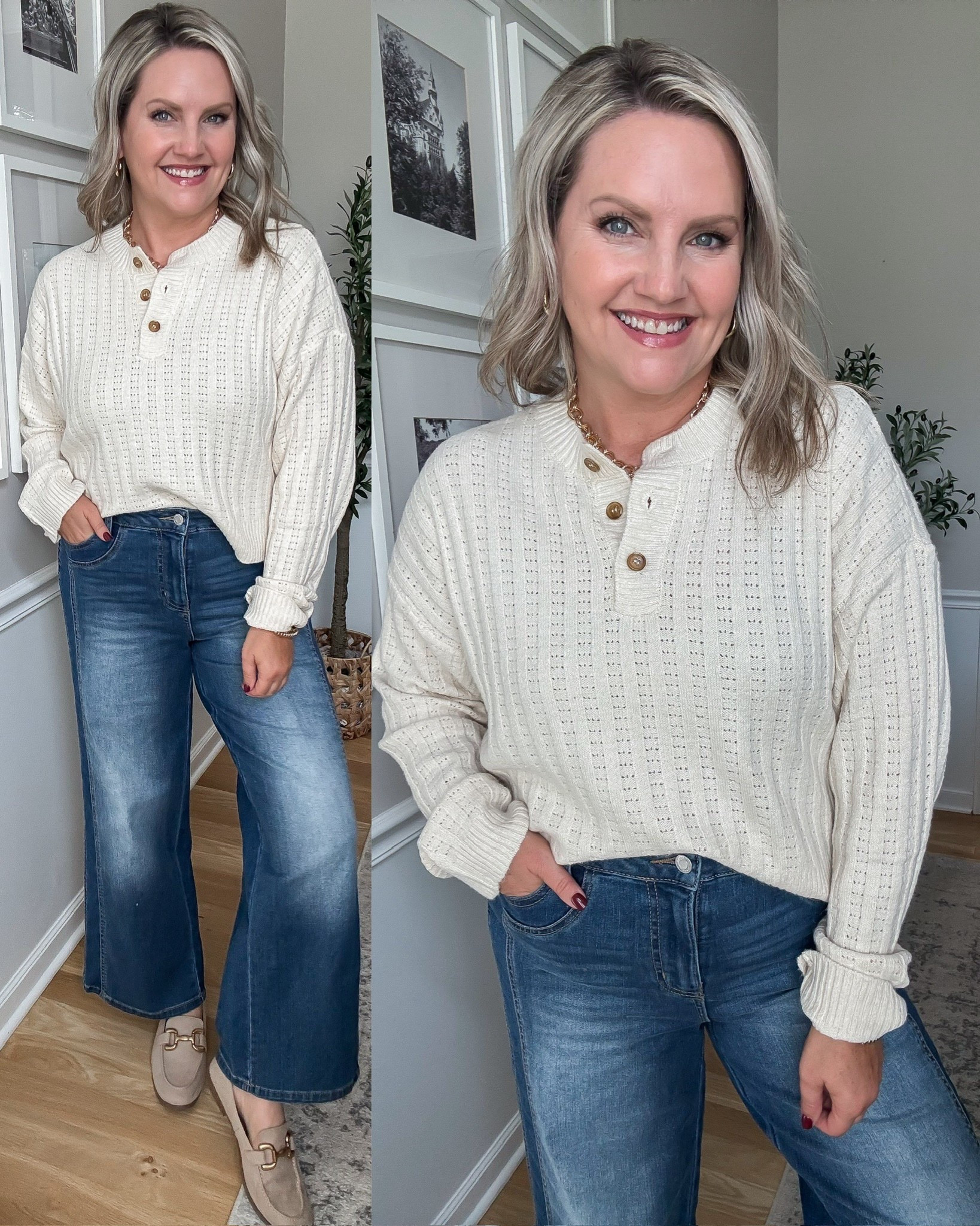 This super soft Henley sweater is the perfect length to tuck into jeans and is under $17! And speaking of jeans, this wide leg cropped pair from Walmart is under $24. Walmart fashion Fall outfit 

#LTKSeasonal #LTKStyleTip #LTKFindsUnder50
