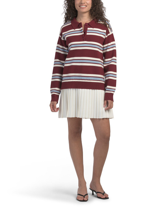 Striped Polo Mixed Media Mini Dress | TJ Maxx